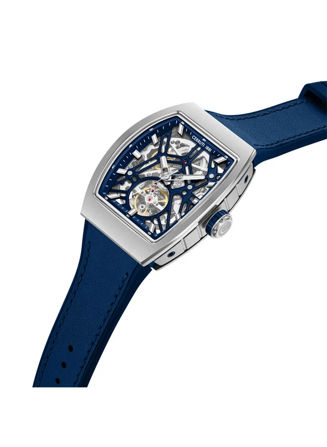 CERRUTI 1881 Calliano Blue Dial Silicone-Leather Strap Analog Watch for Men, 48mm